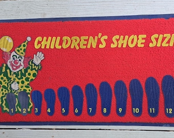 Children's Shoe Sizing Mat, Vintage 90s, Clown and Shoe Sizes, Advertising Memorabilia