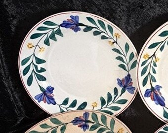 Luncheon Plates Petrus Regout Maastricht, 4 Vintage Antique Sphinx Holland circa 1900, Hand Painted Lunch Dishes, Floral Dessert Plates