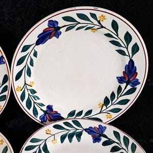 Vintage Petrus Regout Luncheon Plates, Antique Floral Hand Painted Dishes, Set of 4