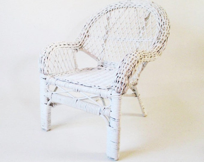 Miniature Wicker Porch Chair Vintage White Mini Doll Display Etsy