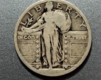 Standing Liberty Quarter, 3 Stars under Eagle, Vintage, Antique, No Date, Circulated Silver Quarter