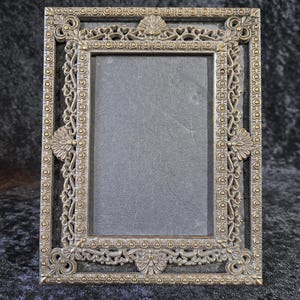 Brass and Black Ornate Palmette Photo Frame, Vintage Weston Style Brass Picture Frame, Filigree Detail Frame, Metal Photo Frame,