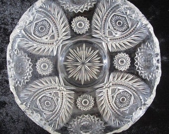 Pressed Glass Bowl, Vintage EAPG, Shallow Sawtooth Scallop Edge 9 in. Victorian Early American Pattern Glass American Pressed Glass