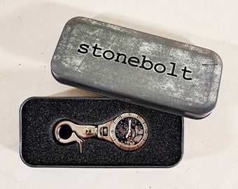 Stonebolt Watch Fob, Vintage Stainless Watch Back, Water Resistant Watch, Snap Hook Watchfob, Metal Case with Watch Fob, Analog Watch