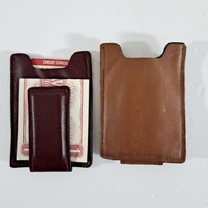Clip para billetes de cuero, billetera vintage de cuero color canela con bolsillo frontal, billetera de cuero Weaver, clip para billetes con ranura para tarjetas, nuevo, billetera minimalista