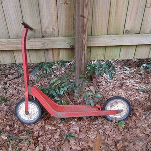 Hamilton Scooter with Brake, Vintage Mid Century Red Pressed Steel, Push and Go Toy, Child's Play Transportation