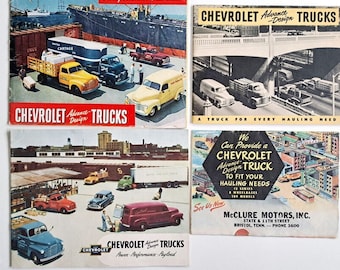 1949 Chevrolet Truck Brochures, Vintage 4 Pieces Split Window Chevy Truck Advertising, Mid Century Chevy Trucks, Panel & Stake Bed Trucks