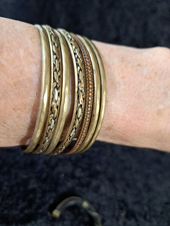 Assorted Bangles, Vintage 1970s Brass Bracelets, … - image 6