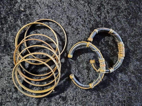 Assorted Bangles, Vintage 1970s Brass Bracelets, … - image 1