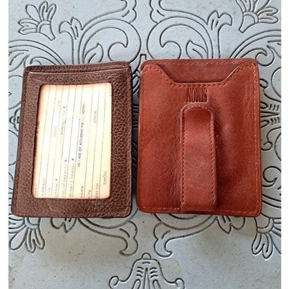 ID Money Clip, Vintage Money Clip Wallet Leather B