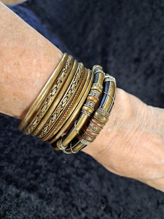Assorted Bangles, Vintage 1970s Brass Bracelets, … - image 8