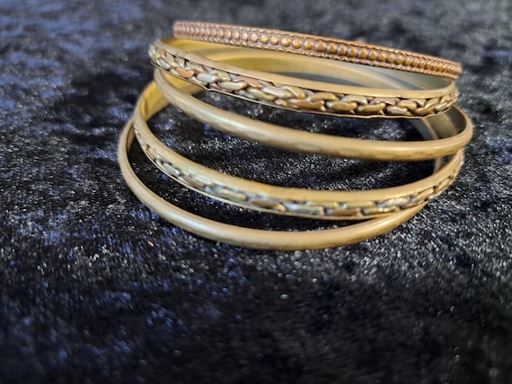 Assorted Bangles, Vintage 1970s Brass Bracelets, … - image 3