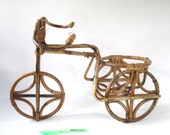 Rattan Tricycle Plant Stand, Vintage Bentwood Bamboo Flowerpot Holder, Decorative Porch Deck Garden Planter Tropical