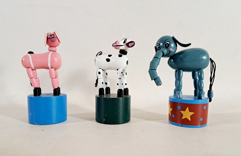Push Puppets Vintage Circus Elephant Pig Cow Jointed Etsy