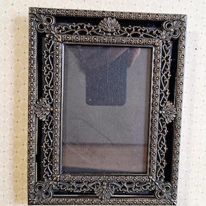 Ornate Palmette Photo Frame, Vintage Brass Black Weston Style, Filigree Metal Picture Holder