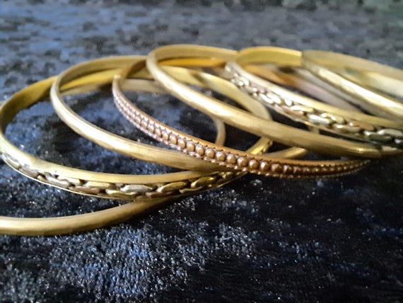 Assorted Bangles, Vintage 1970s Brass Bracelets, … - image 2