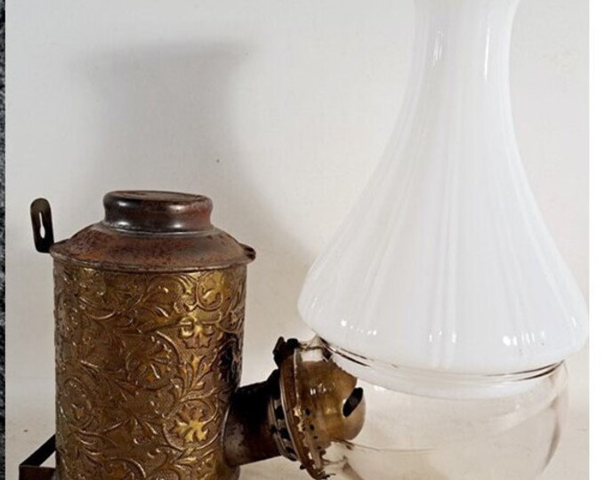 The Angle Lamp Company Wall Lamp, Vintage 1920s, Brass Kerosene Sconce, Embossed Reservoir