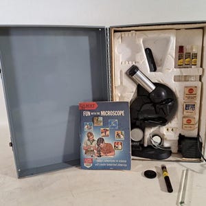 Gilbert Microscope and Lab Set, Vintage Science Investigation Microscope, Classroom Display, Mid Century Child&#39;s Microscope