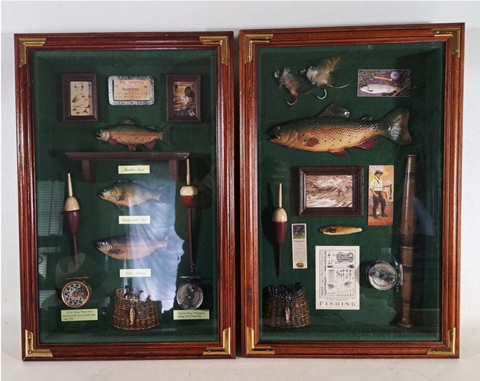 Fishing Gear Shadow Boxes, Vintage Fishing Paraphernalia, Fly Fishing