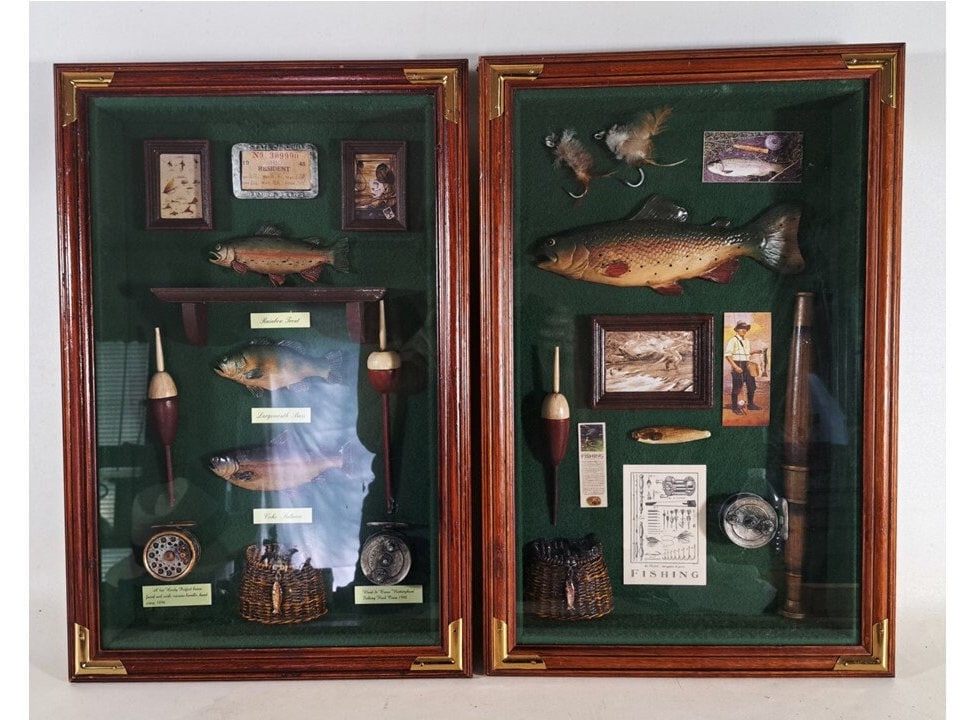 Fishing Gear Shadow Boxes, Vintage Fishing Paraphernalia, Fly