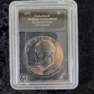 1976 Authenticated Brilliant Uncirculated Eisenhower Dollar, Vintage Silver Coin, Numismatic Bicentennial Ike Eisenhower Dollar in Case