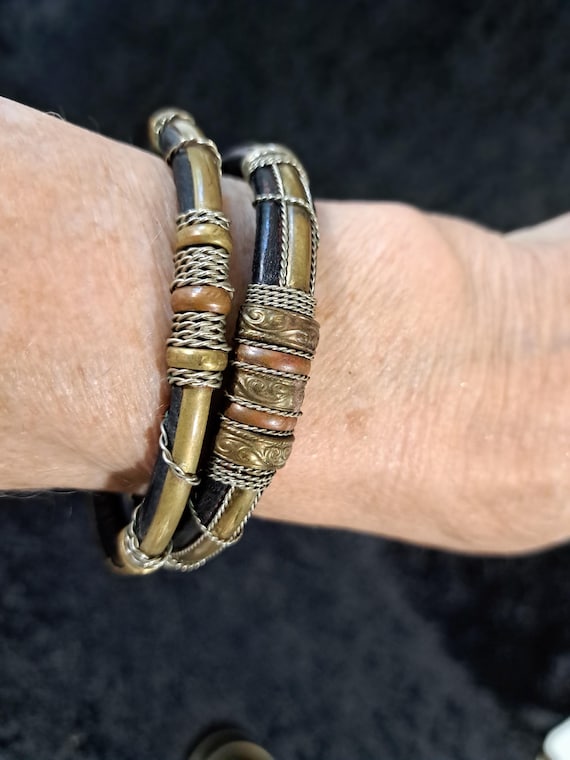 Assorted Bangles, Vintage 1970s Brass Bracelets, … - image 5