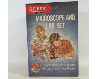 Gilbert Microscope and Lab Set, Vintage Science Investigation Microscope, Classroom Display, Mid Century Child's Microscope