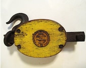 Upton Walton Wooden Pulley, Vintage UW Single Block and Tackle Farm Nautical Rustic Industrial Cabin Country Rural Decor Stamped 4-PB