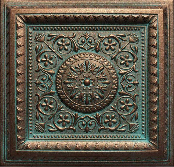 Decorative Foam Ceiling Tiles in Copper Patina (Magic design)