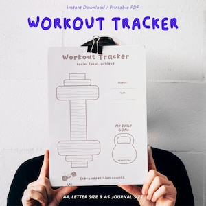 Workout Tracker, Printable PDF, Fitness Log, Monthly Exercise Tracker, Gym Planner, Healthy Habits, A4, US Letter, Instant Download