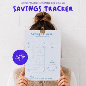 Savings Tracker Printable, Journal Pages, Monthly Money Savings Challenge, Goal Planner, Digital, A4+Letter Size, Instant Download