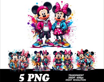 5 PNG Mickey and Minnie Design High Quality Sublimation Digital Download Mouse Clipart Png Mickey and Minnie Street Style