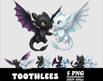 Toothless Night Fury Light Fury Dragons Clipart PNG (Digital Download)
