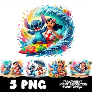 Lilo och Stitch 5 PNG Design Clipart, tecknad Lilo Stitch Png akvarell design digital nedladdning hög upplösning