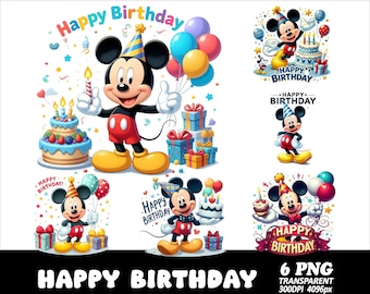 Mickey Birthday PNG Clipart: T-Shirt Design, Sublimation (Digital Download, 300 DPI, Transparent Background)