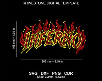 Rhinestone Flame Template Rhinestone Inferno Design Svg-Png-Dxf File, Rhinestone T-Shirt Inferno Pattern (Digital Download)