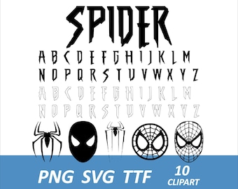 Spider Font Spider Hero PNG Font Letters Spider Alphabet, Spider Clipart (Digital File)