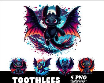 Toothless Dragon Clipart PNG, Night Fury Art (Digital Download)