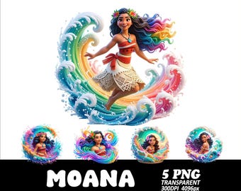 5 PNG Moana Clipart PNG, Moana T-Shirt Design High Resolution Sublimation Digital Download