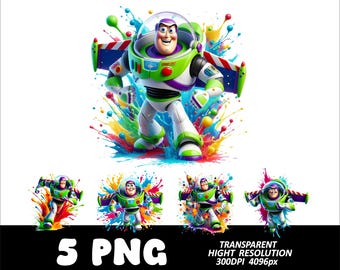 Toy Story Buzz Lightyear Design Clipart, Toy Story PNG Cartoon Sublimation Clipart Watercolor Design Digital Download High Resolution
