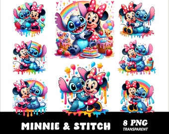 Stitch And Minnie 8 png-bundel, muis png clipart T-shirtontwerp, Minnie clipart (digitaal bestand) sublimatie