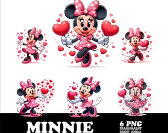 Minnie Mouse Heart Clipart PNG Set Mouse Png Desing High Quality Sublimation Digital Download