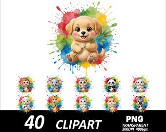 Baby Animals PNG Bundle Design High Quality Sublimation Digital Download Watercolor Cute Baby Animal Clipart Png