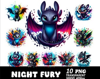 Toothless Dragon Clipart PNG, Night Fury Art (Digital Download)