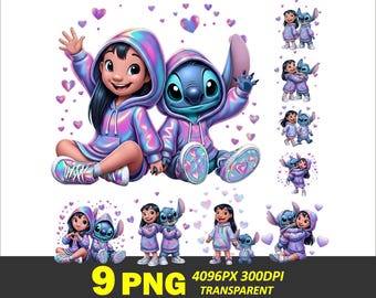9 PNG Lilo Stitch Clipart Design Bundle, Lilo and Stitch Neon Images Png Design Instant Digital PNG Download High Resolution
