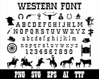Western Schrift Clipart SVG PNG Alphabet Zahlen (Digitaler Download)