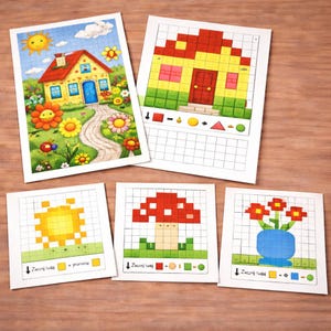 Calm Forest Pixel Art Activity Set for Kids | Printable Coloring Grid Worksheets | Mindful Play with Parents