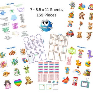 Wacky Toys Digital Planner Stickers, Journal Kit, Clipart Images (Digital Download)