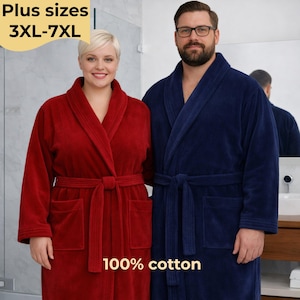 Accappatoio in velluto di cotone taglie forti (3XL-7XL) / Accappatoio da spa unisex oversize, personalizzato