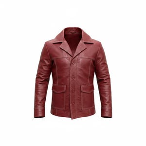 Chaqueta de cuero roja de Tyler Durden de Fight Club – Abrigo de cuero auténtico inspirado en Brad Pitt / Chaqueta de motociclista de estilo vintage / Prenda de abrigo para hombre que marca tendencia